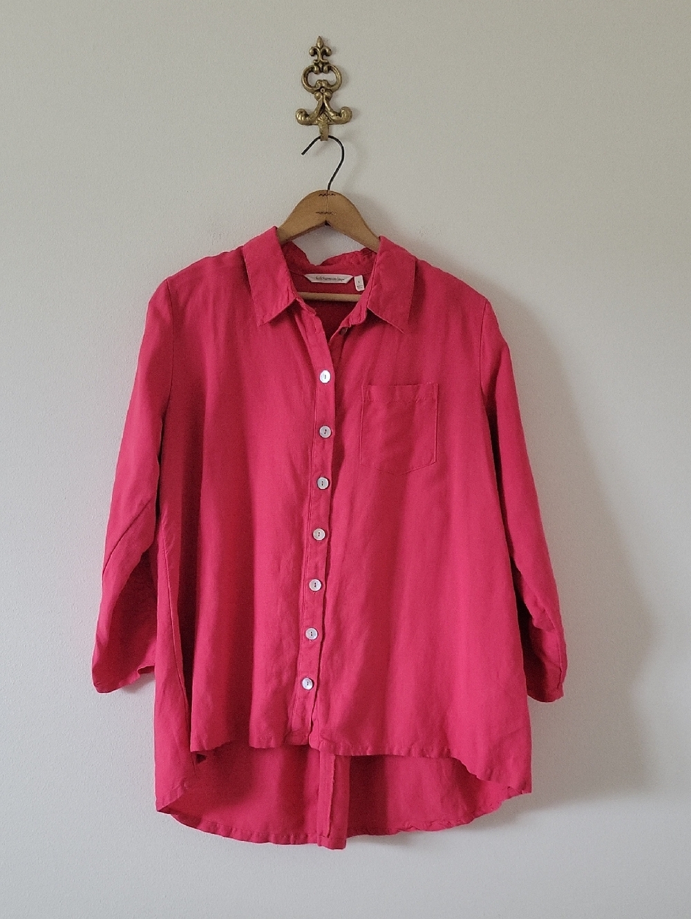 Soft‎ Surroundings Dark Pink Linen Camina Button Down Shirt Size Large